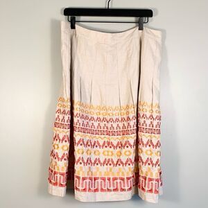 Peter Nygard linen cotton knee length skirt fall colored embroidery size 16